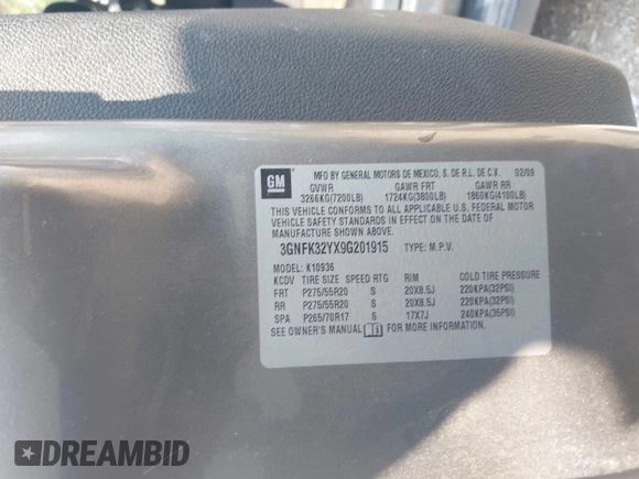 2009 Chevrolet Avalanche z VIN 3GNFK32YX9G201915, wystawiony jako IAAI lot #42470876 z przebiegiem 244 241 mil mil oraz . Historia ofert i sprzedaży dostępna na DreamBid. Obrazek 9.