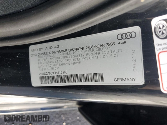 2013 Audi S6 Prestige with VIN WAUJ2AFC3DN116143, listed as a Copart auction lot 79538124 with 111,428 mi miles and Salvage Title. Bid and sale history available at carsss.com. Image 12.