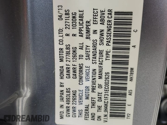 2014 Acura RLX z VIN JH4KC1F31EC002626, wystawiony jako Copart lot #43201315 z przebiegiem 180 901 mil mil oraz Szkoda całkowita • Salvage title. Historia ofert i sprzedaży dostępna na DreamBid. Obrazek 14.