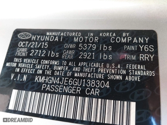 2016 Hyundai Genesis 3.8L with VIN KMHGN4JE6GU138304, listed as a IAAI auction lot 41667271 with 63,237 mi miles. Bid and sale history available at carsss.com. Image 9.