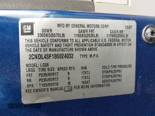 2008 Chevrolet Equinox LT z VIN 2CNDL43F186024032, wystawiony jako IAAI lot #42288970 z przebiegiem 238 187 mil mil oraz . Historia ofert i sprzedaży dostępna na DreamBid. Obrazek 9.
