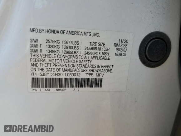 2020 Acura MDX z VIN 5J8YD4H30LL050012, wystawiony jako Copart lot #54623845 z przebiegiem 74 060 mil mil oraz Szkoda całkowita • Salvage title. Historia ofert i sprzedaży dostępna na DreamBid. Obrazek 13.