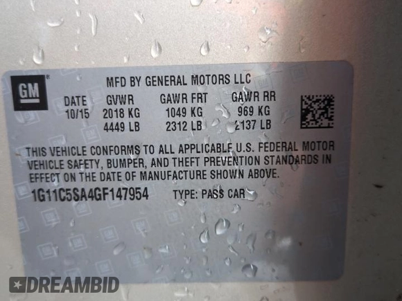 2016 Chevrolet Malibu Limited LT with VIN 1G11C5SA4GF147954, listed as a Copart auction lot 49906325 with 106,964 mi miles and Salvage Title. Bid and sale history available at carsss.com. Image 12.