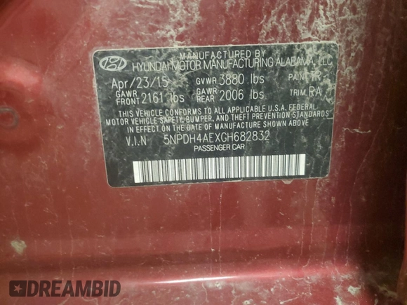 2016 Hyundai Elantra SE with VIN 5NPDH4AEXGH682832, listed as a Copart auction lot 57138045 with 90,948 mi miles and Salvage title. Bid and sale history available at DreamBid. Image 12.
