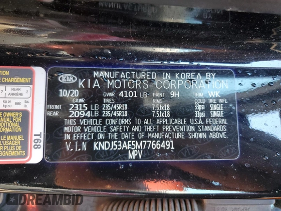 2021 Kia Soul Turbo with VIN KNDJ53AF5M7766491, listed as a Copart auction lot 49648625 with 32,443 mi miles and Salvage Title. Bid and sale history available at DreamBid. Image 16.