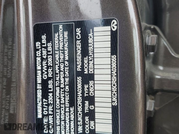 2017 Infiniti QX30 Luxury z VIN SJKCH5CR5HA036055, wystawiony jako Copart lot #79571703 z przebiegiem 47 152 mil mil oraz Szkoda całkowita • Salvage title. Historia ofert i sprzedaży dostępna na DreamBid. Obrazek 12.