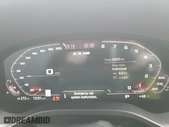 2022 BMW X3 M z VIN 5YM13EC09N9K01524, wystawiony jako Copart lot #79260984 z przebiegiem 38 501 mil mil oraz Tytuł czysty. Historia ofert i sprzedaży dostępna na DreamBid. Obrazek 9.