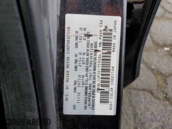 2013 Mazda 3 i Sport with VIN JM1BL1UP5D1759384, listed as a Copart auction lot 53516125 with 175,330 mi miles and Clean Title. Bid and sale history available at DreamBid. Image 12.