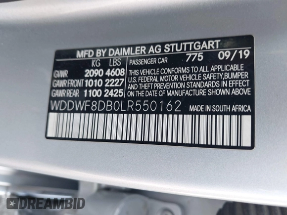 2020 Mercedes-Benz C 300 with VIN WDDWF8DB0LR550162, listed as a IAAI auction lot 41221716 with 73,411 mi miles and . Bid and sale history available at carsss.com. Image 9.