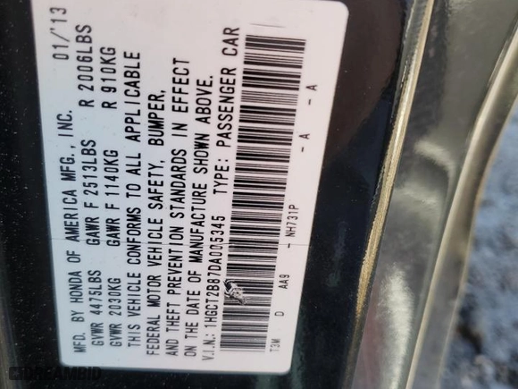 2013 Honda Accord Cpe EX-L with VIN 1HGCT2B87DA005345, listed as a Copart auction lot 41916585 with NaN miles and Salvage Title. Bid and sale history available at carsss.com. Image 13.