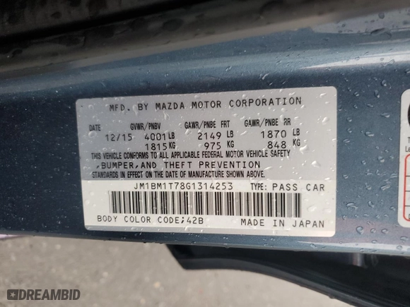 2016 Mazda Mazda3 i Sport with VIN JM1BM1T78G1314253, listed as a Copart auction lot 52074275 with 109,777 mi miles and Salvage Title. Bid and sale history available at carsss.com. Image 14.
