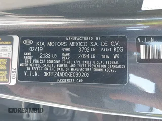 2019 Kia Forte LXS with VIN 3KPF24AD0KE099202, listed as a IAAI auction lot 42030814 with 126,803 mi miles and . Bid and sale history available at carsss.com. Image 9.