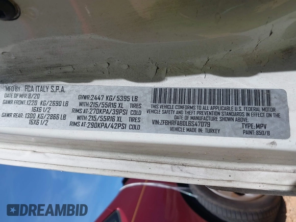 2020 Ram ProMaster City Cargo Tradesman z VIN ZFBHRFAB0L6S47079, wystawiony jako IAAI lot #42057694 z przebiegiem 69 115 mil mil oraz . Historia ofert i sprzedaży dostępna na DreamBid. Obrazek 9.