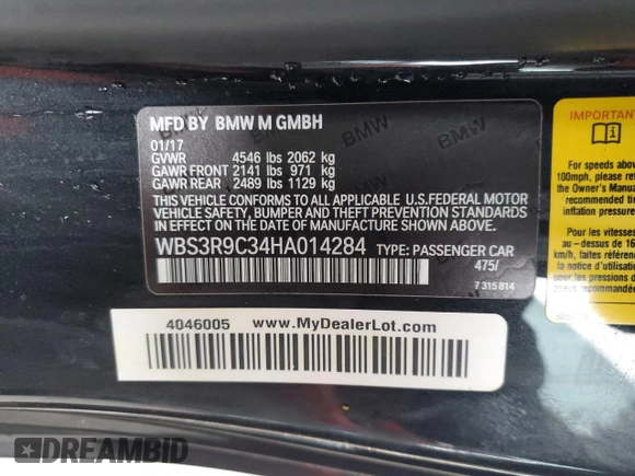 2017 BMW M4 with VIN WBS3R9C34HA014284, listed as a Copart auction lot 82019873 with 43,239 mi miles. Bid and sale history available at carsss.com. Image 12.