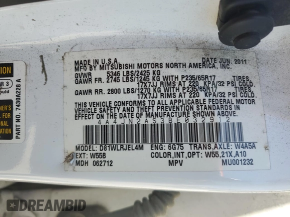 2011 Mitsubishi Endeavor LS z VIN 4A4JN2AS3BE032912, wystawiony jako Copart lot #53040125 z przebiegiem 132 709 mil mil oraz Szkoda całkowita • Salvage title. Historia ofert i sprzedaży dostępna na DreamBid. Obrazek 13.