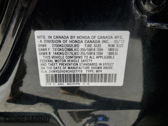 2012 Acura MDX z VIN 2HNYD2H24CH527719, wystawiony jako Copart lot #47137735 z przebiegiem 152 969 mil mil oraz Szkoda całkowita • Salvage title. Historia ofert i sprzedaży dostępna na DreamBid. Obrazek 15.