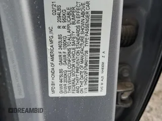2021 Honda Accord Sport with VIN 1HGCV2F37MA011736, listed as a Copart auction lot 45383575 with Not provided miles and Salvage title. Bid and sale history available at DreamBid. Image 12.