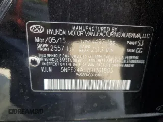 2015 Hyundai Sonata 2.4L SE with VIN 5NPE24AF7FH201805, listed as a Copart auction lot 84956864 with 122,603 mi miles and Salvage Title. Bid and sale history available at carsss.com. Image 13.