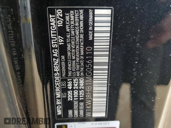 2021 Mercedes-Benz C with VIN W1KWJ8HB1MG056110, listed as a Copart auction lot 49998035 with Not Provided miles and Salvage Title. Bid and sale history available at DreamBid. Image 12.