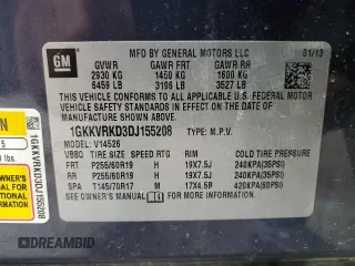 2013 GMC Acadia SLT with VIN 1GKKVRKD3DJ155208, listed as a Copart auction lot 46899255 with 181,767 mi miles and Salvage Title. Bid and sale history available at carsss.com. Image 13.