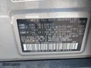 2010 Subaru Outback Prem All-Weathr/Pwr Moon with VIN 4S4BRBGC8A3376306, listed as a IAAI auction lot 41995572 with 190,965 mi miles. Bid and sale history available at carsss.com. Image 9.
