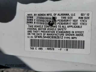 2012 Honda Odyssey EX with VIN 5FNRL5H48CB062612, listed as a Copart auction lot 50503215 with 165,384 mi miles and Salvage Title. Bid and sale history available at carsss.com. Image 15.