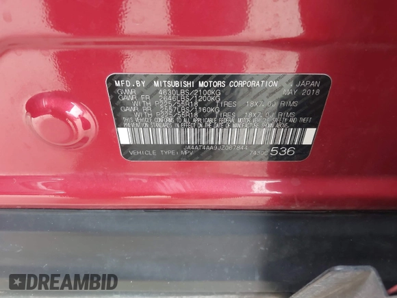 2018 Mitsubishi Eclipse Cross LE z VIN JA4AT4AA9JZ067844, wystawiony jako IAAI lot #41638979 z przebiegiem 133 587 mil mil oraz . Historia ofert i sprzedaży dostępna na DreamBid. Obrazek 9.
