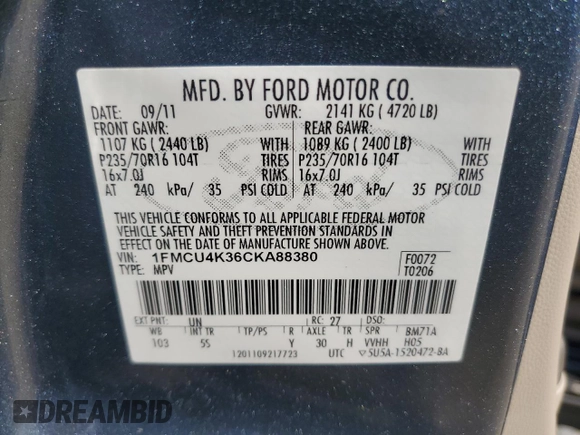 2012 Ford Escape Hybrid с VIN 1FMCU4K36CKA88380, выставлен на аукционе Copart как лот 47291775 с пробегом 110 373 миль миль и Списание • Salvage title. История ставок и продаж доступна на DreamBid. Изображение 13.