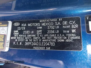 2020 Kia Forte LXS with VIN 3KPF24AD1LE204783, listed as a IAAI auction lot 41457496 with 259,981 mi miles. Bid and sale history available at carsss.com. Image 9.