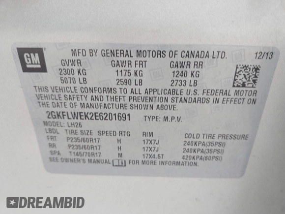 2014 GMC Terrain SLE с VIN 2GKFLWEK2E6201691, выставлен на аукционе IAAI как лот 42107460 с пробегом Не указан миль и . История ставок и продаж доступна на DreamBid. Изображение 9.