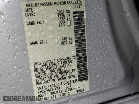 2018 Nissan Altima S with VIN 1N4AL3AP1JC158118, listed as a Copart auction lot 52215455 with 112,491 mi miles and Salvage Title. Bid and sale history available at DreamBid. Image 14.