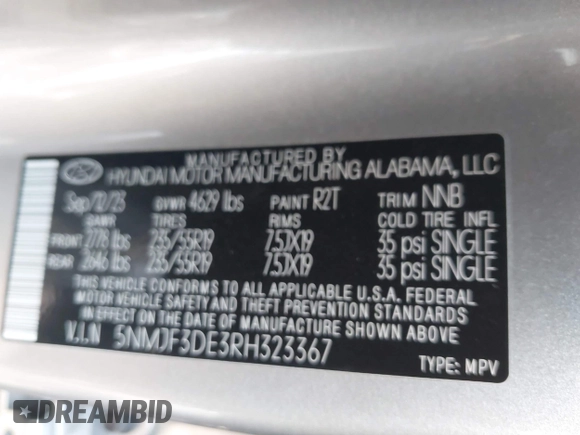 2024 Hyundai Tucson SEL with VIN 5NMJF3DE3RH323367, listed as a IAAI auction lot 42041725 with 4,923 mi miles. Bid and sale history available at carsss.com. Image 9.