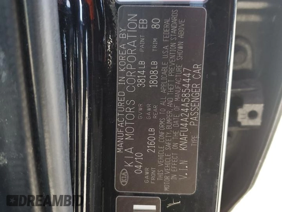 2010 Kia Forte EX with VIN KNAFU4A24A5854447, listed as a Copart auction lot 45558675 with 174,204 mi miles and Salvage Title. Bid and sale history available at carsss.com. Image 12.