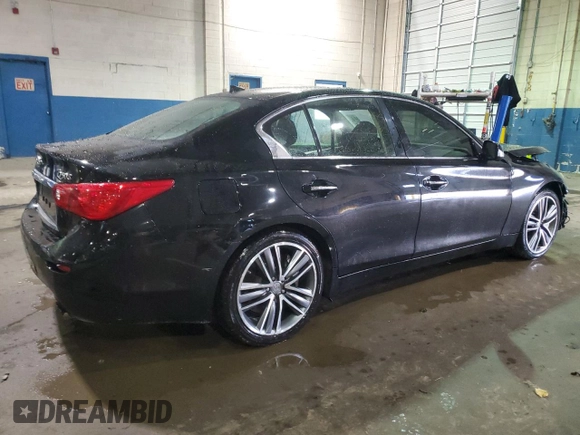 2014 Infiniti Q50 Premium with VIN JN1BV7AR6EM705632, listed as a Copart auction lot 46681505 with 92,869 mi miles and Salvage Title. Bid and sale history available at carsss.com. Image 3.