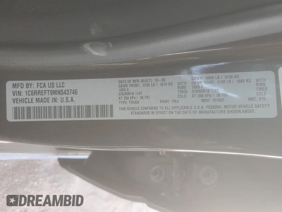 2021 Ram 1500 Lone Star с VIN 1C6RREFT9MN543746, выставлен на аукционе Copart как лот 49902965 с пробегом 62 263 миль миль и Списание • Salvage title. История ставок и продаж доступна на DreamBid. Изображение 13.