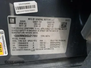2013 GMC Acadia SLT with VIN 1GKKRRKD6DJ217950, listed as a Copart auction lot 50100785 with 139,592 mi miles and Salvage Title. Bid and sale history available at carsss.com. Image 16.