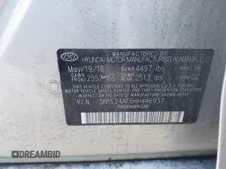 2017 Hyundai Sonata SE with VIN 5NPE24AF6HH446937, listed as a IAAI auction lot 41662562 with 180,436 mi miles. Bid and sale history available at carsss.com. Image 9.