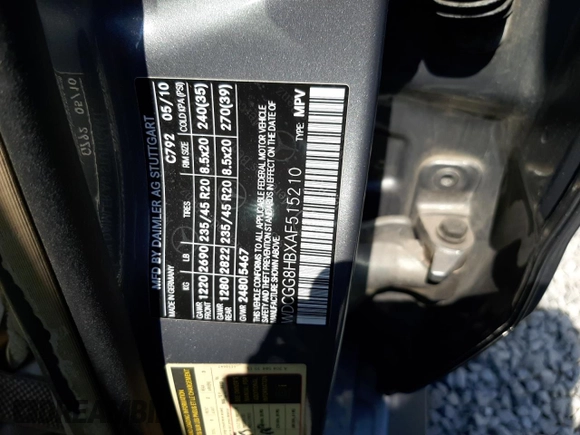 2010 Mercedes-Benz GLK 350 with VIN WDCGG8HBXAF515210, listed as a Copart auction lot 69481424 with 278,076 mi miles and Non Repairable. Bid and sale history available at DreamBid. Image 13.