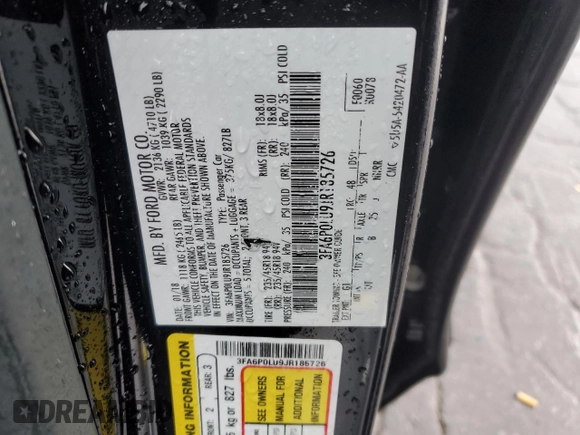 2018 Ford Fusion SE z VIN 3FA6P0LU9JR185726, wystawiony jako Copart lot #55471585 z przebiegiem 76 651 mil mil oraz Szkoda całkowita • Salvage title. Historia ofert i sprzedaży dostępna na DreamBid. Obrazek 13.