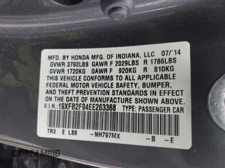 2014 Honda Civic EX-L with VIN 19XFB2F94EE263368, listed as a IAAI auction lot 42064126 with 111,463 mi miles and . Bid and sale history available at DreamBid. Image 9.