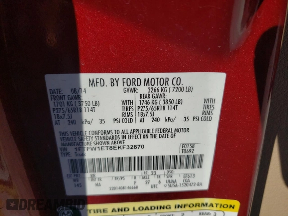 2014 Ford F-150 XL with VIN 1FTFW1ET8EKF32870, listed as a Copart auction lot 78998313 with 173,062 mi miles and Clean title. Bid and sale history available at DreamBid. Image 12.