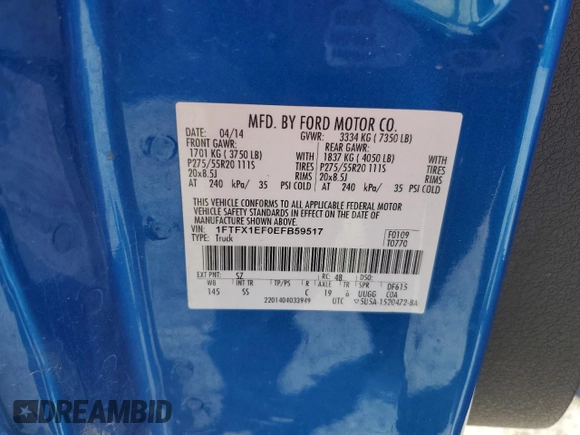 2014 Ford F-150 XL with VIN 1FTFX1EF0EFB59517, listed as a Copart auction lot 52318065 with 203,181 mi miles and Clean title. Bid and sale history available at DreamBid. Image 12.