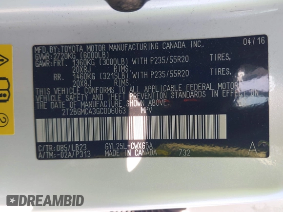 2016 Lexus RX 450h с VIN 2T2BGMCA3GC006063, выставлен на аукционе IAAI как лот 42321312 с пробегом 38 141 миль миль и . История ставок и продаж доступна на DreamBid. Изображение 9.