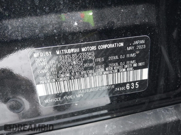 2023 Mitsubishi Outlander SE with VIN JA4J4UA85PZ059016, listed as a IAAI auction lot 41517420 with 14,572 mi miles. Bid and sale history available at carsss.com. Image 9.