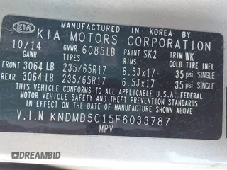 2015 Kia Sedona LX with VIN KNDMB5C15F6033787, listed as a IAAI auction lot 41534224 with 117,410 mi miles. Bid and sale history available at carsss.com. Image 9.