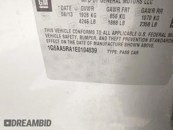 2014 Cadillac ATS Standard RWD with VIN 1G6AA5RA1E0104839, listed as a IAAI auction lot 42383432 with 142,701 mi miles and . Bid and sale history available at DreamBid. Image 9.