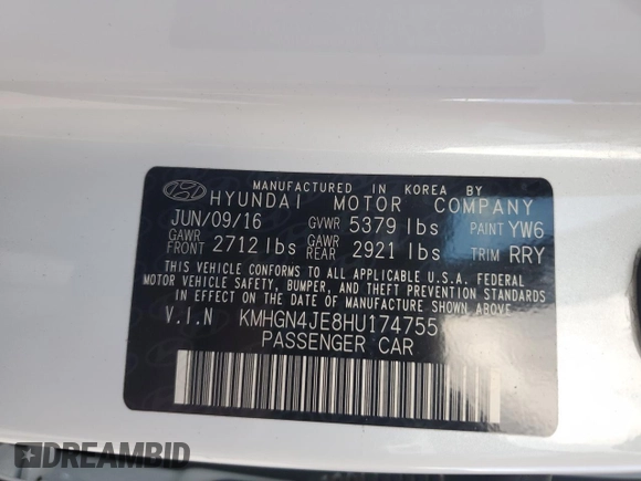 2017 Genesis G80 3.8L with VIN KMHGN4JE8HU174755, listed as a Copart auction lot 74016974 with 0 mi miles and Non Repairable. Bid and sale history available at carsss.com. Image 13.
