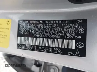 2005 Lexus ES 350 z VIN JTHBA30G855085750, wystawiony jako IAAI lot #42330414 z przebiegiem 131 956 mil mil oraz . Historia ofert i sprzedaży dostępna na DreamBid. Obrazek 9.