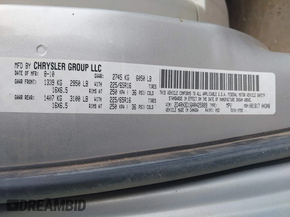 2010 Dodge Grand Caravan Hero with VIN 2D4RN3D16AR425889, listed as a IAAI auction lot 41706181 with 162,313 mi miles and . Bid and sale history available at DreamBid. Image 9.