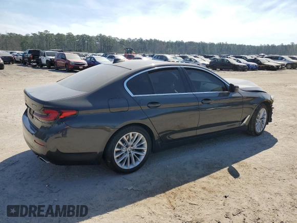 2021 BMW 5 Series 530i xDrive with VIN WBA13BJ02MCF10036, listed as a Copart auction lot 46455725 with Not Provided miles and Salvage Title. Bid and sale history available at carsss.com. Image 3.